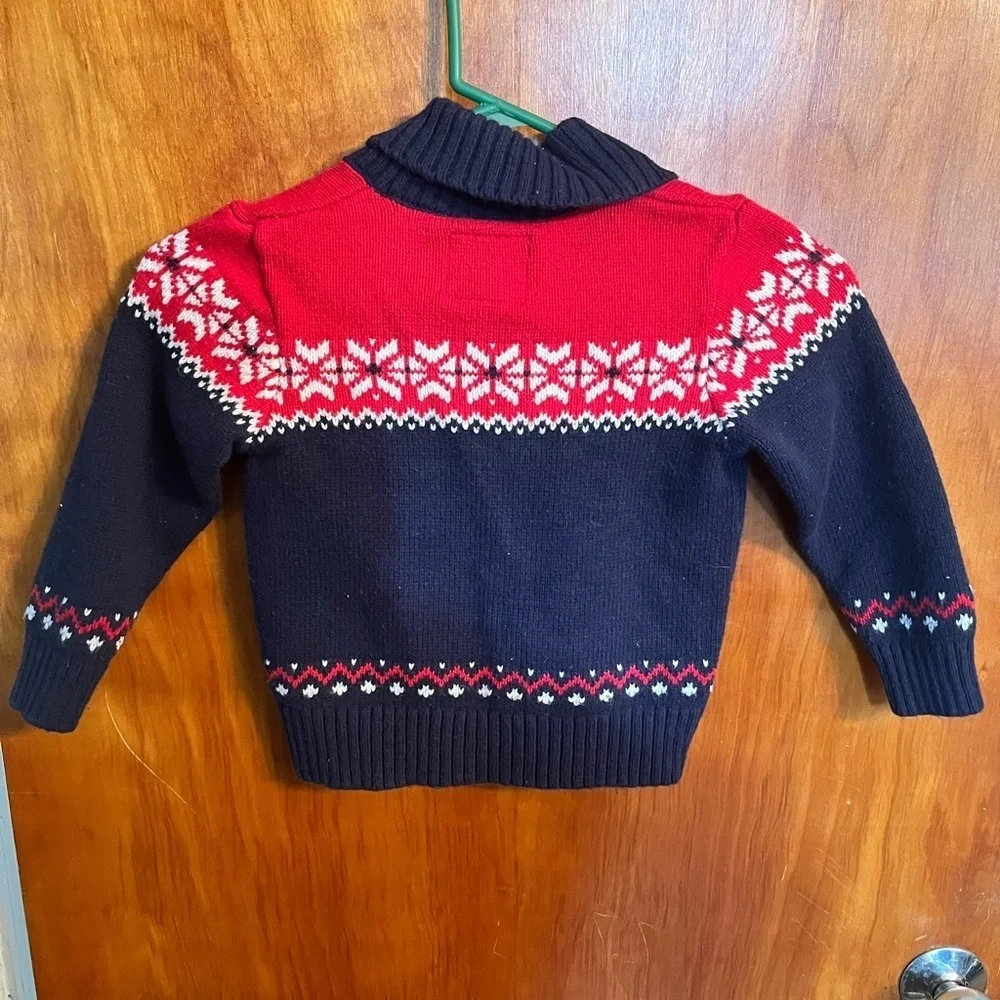 3T OshKosh B'gosh Boy's Red White & Blue Nordic Cardigan Sweater - Picture 3 of 4